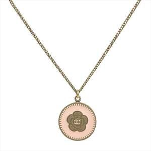 CHANEL Authentic Pink Logo Necklace